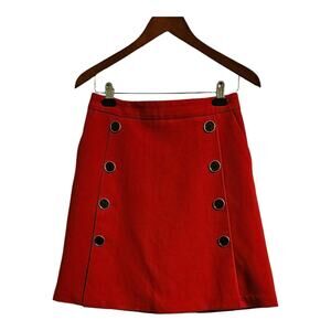 Catherine Malandrino Skirt Red Size 4 A-Line Accent Buttons Pockets Zip Lined